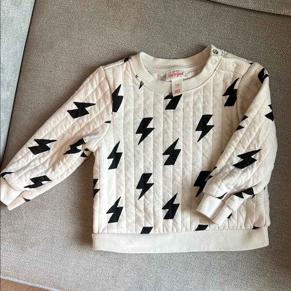 Cat & Jack Cream and Black Lightning Bolt Sweatshirt